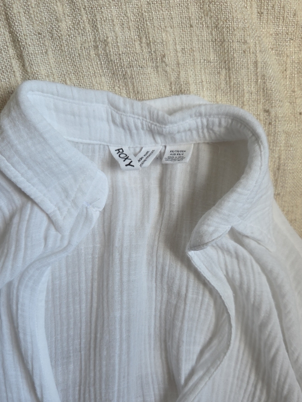 Roxy White Textured Collared Shirt 100％ Cotton